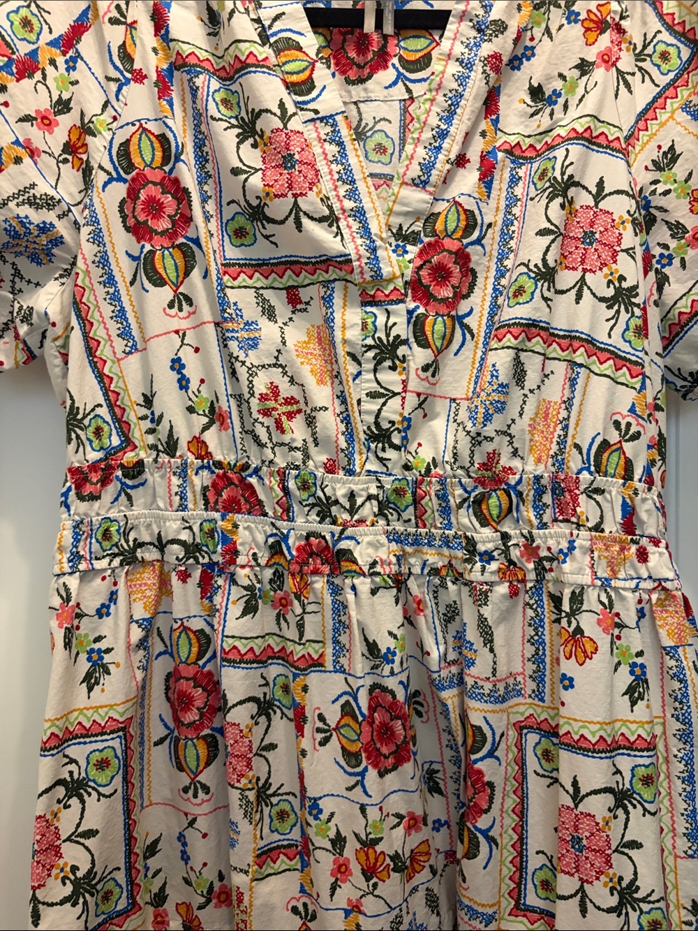 Anthropologie White Floral Patchwork Maxi Dress with Pink & Blue Blooms - Picture 3 of 5